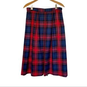 Vintage School Girl Wool Plaid Winter Midi Skirt Red Navy Blue